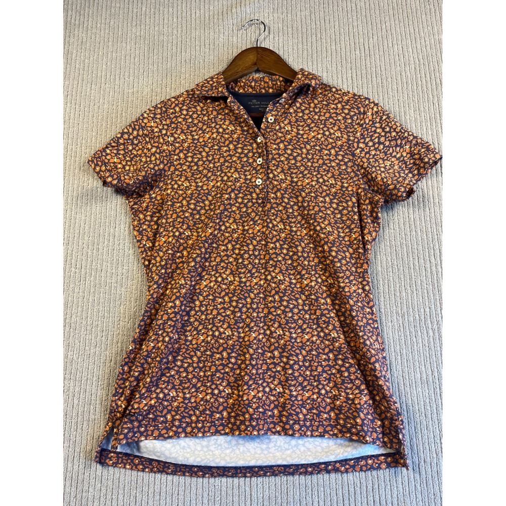 Peter Millar Golf Shirt Womens M Top Orange Blue Printed Cotton Stretch Polo